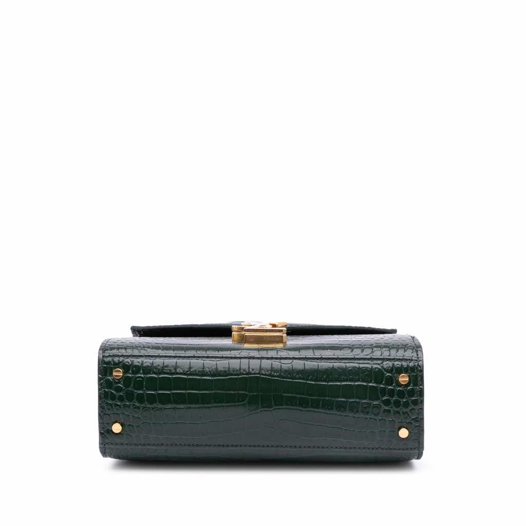 Saint Laurent Mini Croc Embossed Calfskin Monogram Cassandra Top Handle Bag - 3