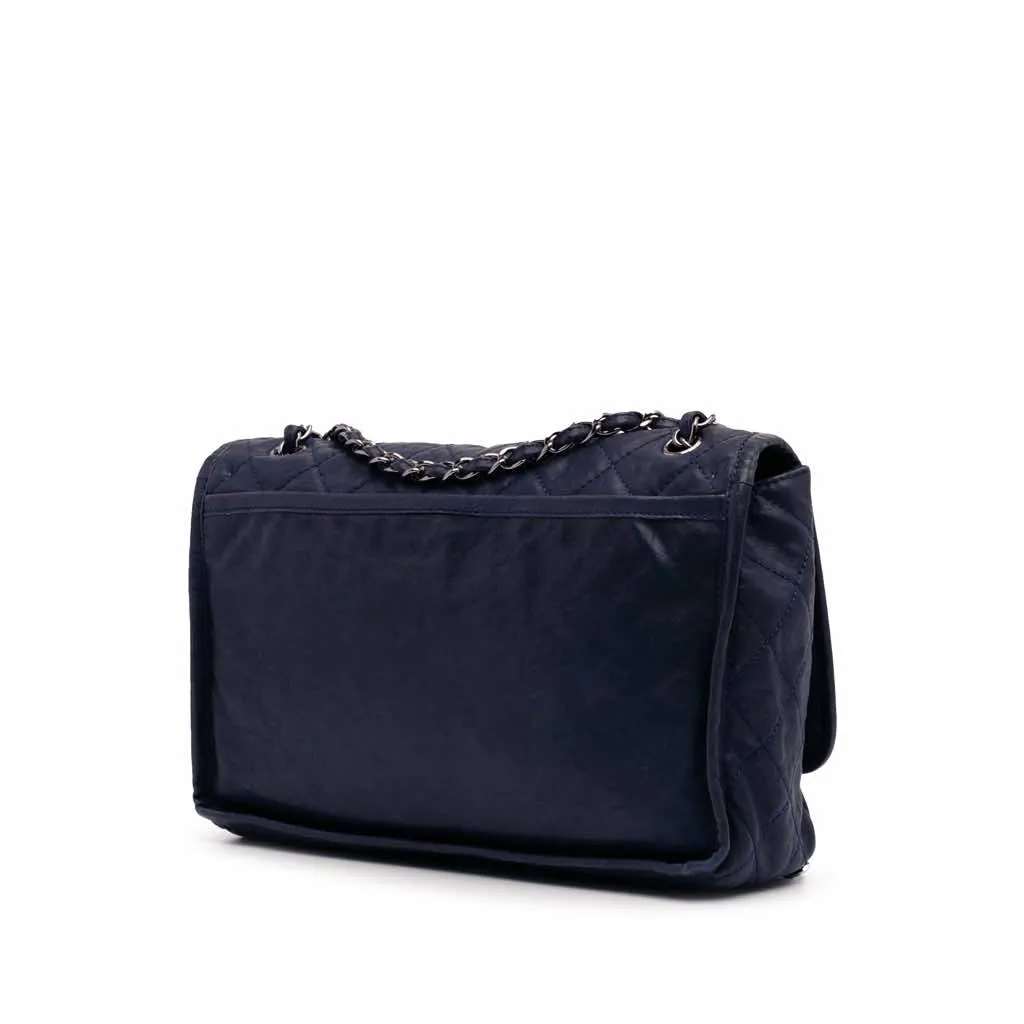 Chanel Large Quilted Calfskin Natural Beauty Split Pocket Flap Blue Leather Very good - Back View