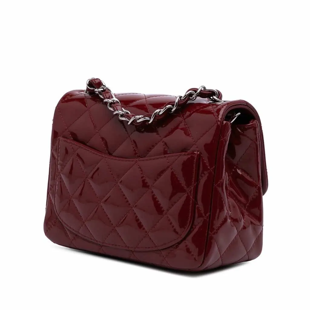 Chanel Mini Square Classic Patent Single Flap Red Leather Good - Back View