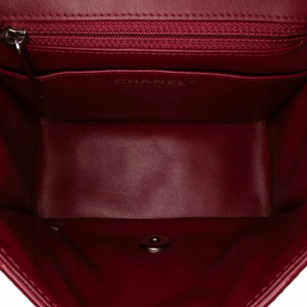 Chanel Mini Square Classic Patent Single Flap Red Leather Good - Model View
