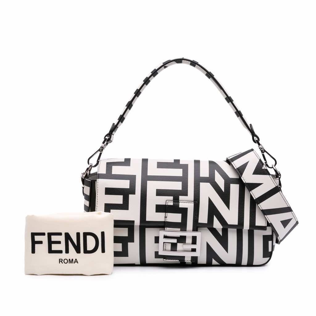 Fendi Marc Jacobs Nappa Vitello King Logo Print Baguette Satchel - Image 11