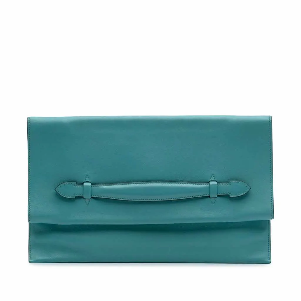 Hermès Evercolor Pliplat Clutch Blue Leather Very good - Front View