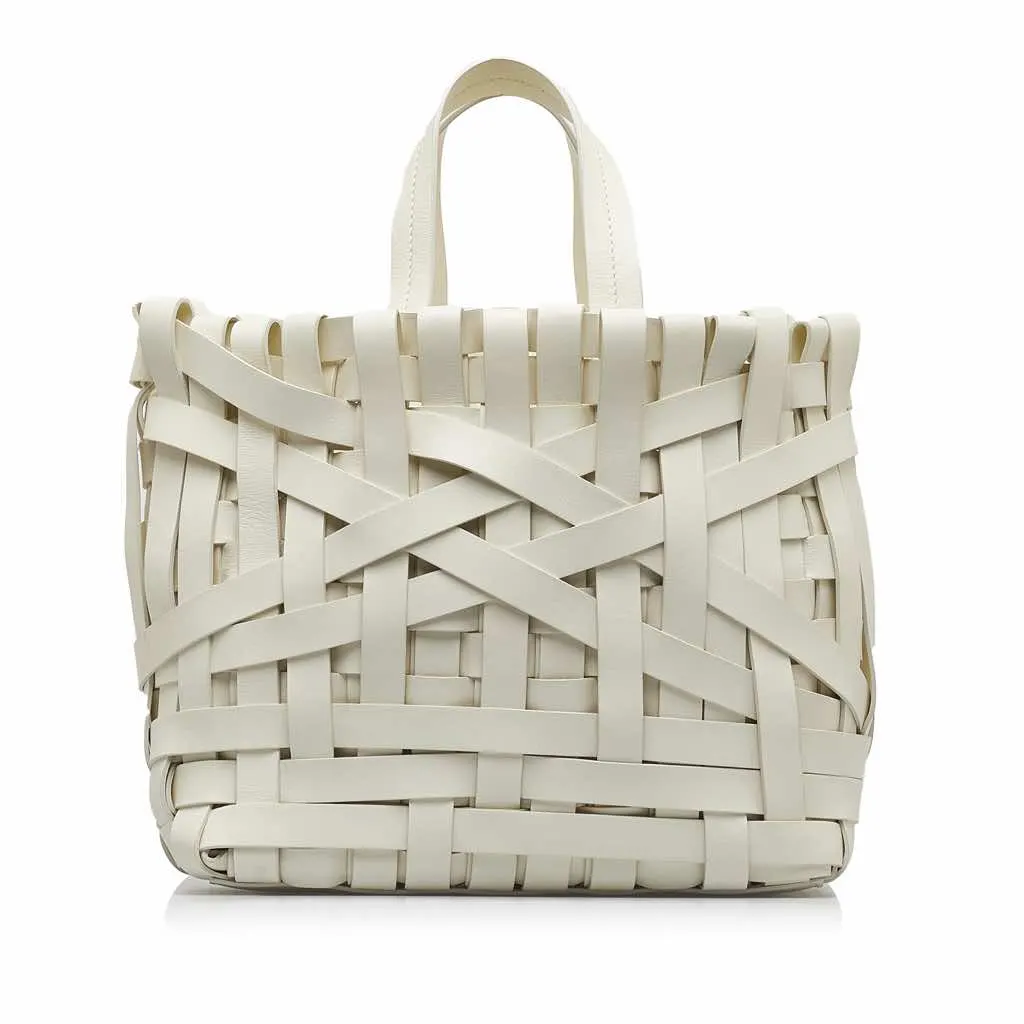 Jil Sander Woven Leather Basket Tote White Leather Good - Front View