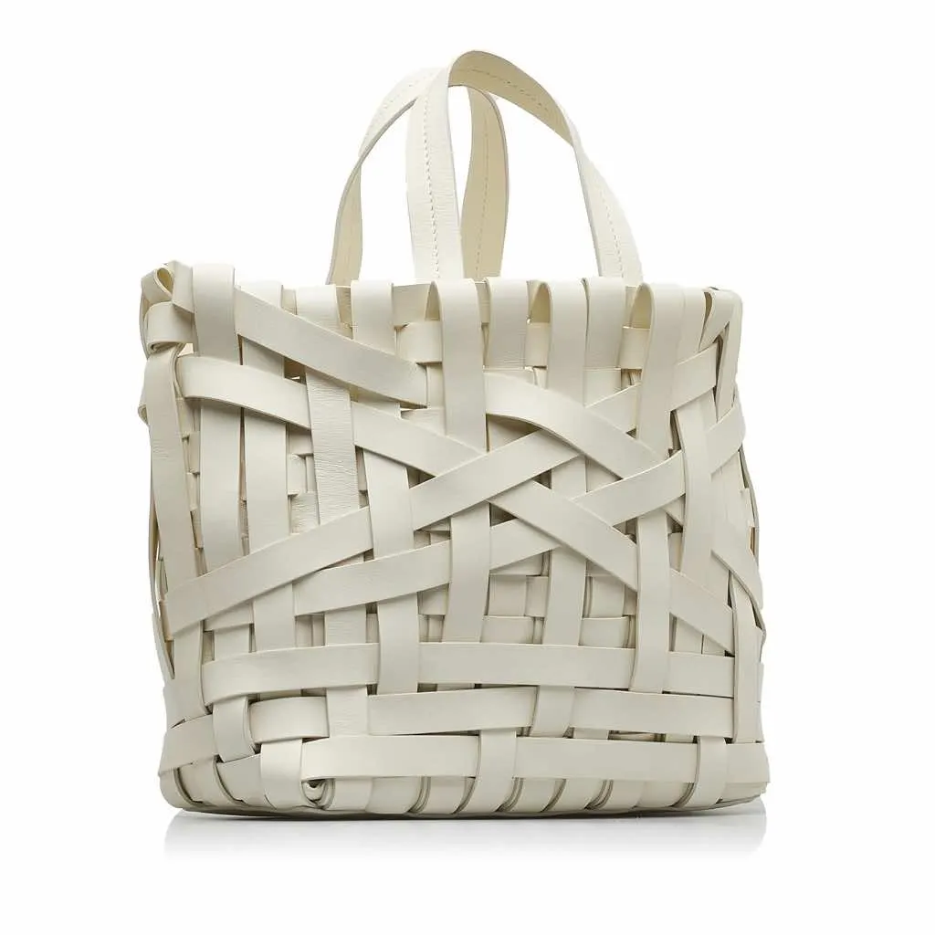 Jil Sander Woven Leather Basket Tote White Leather Good - Back View