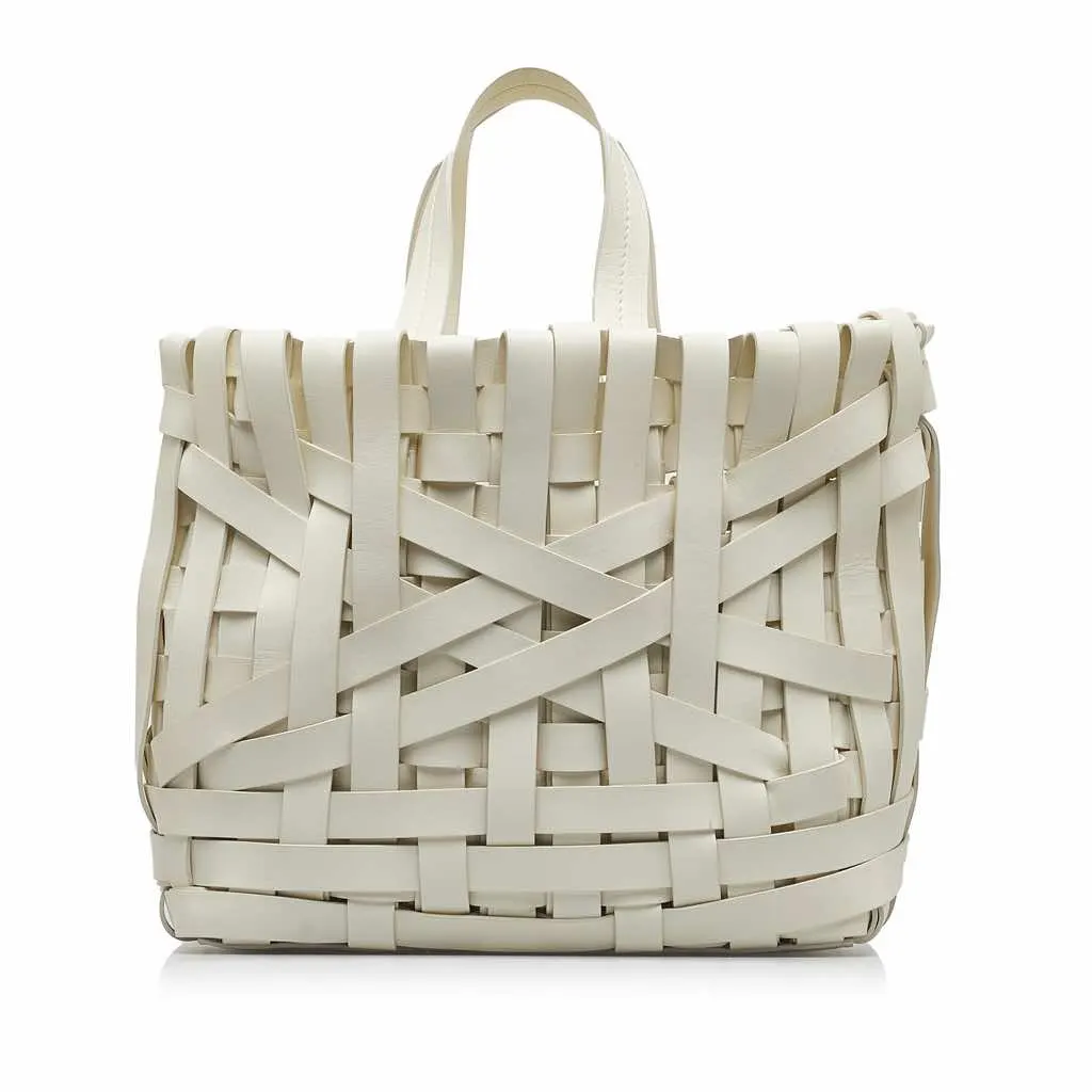 Jil Sander Woven Leather Basket Tote White Leather Good - Inside View