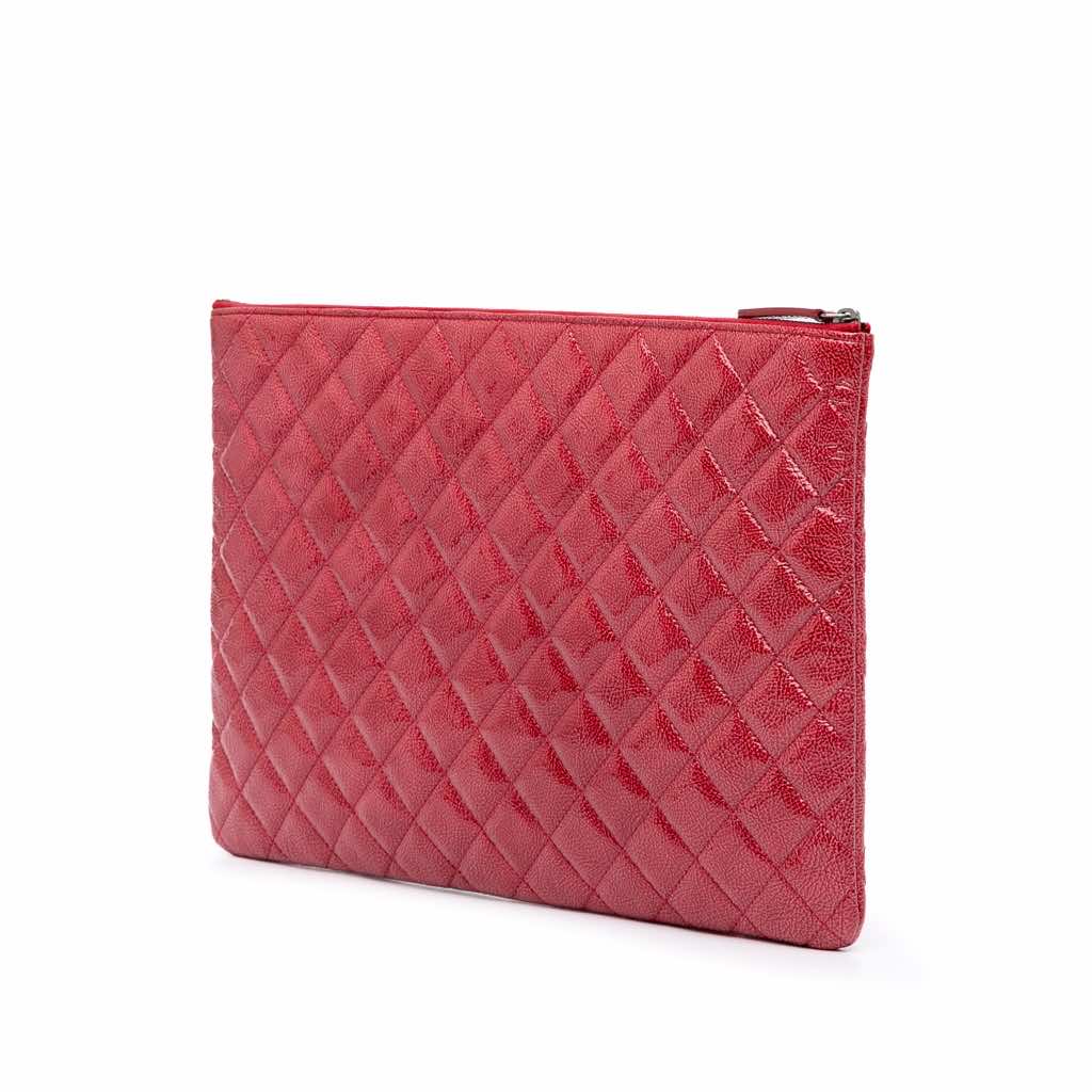 Chanel Large Quilted Patent O Case Clutch - 2