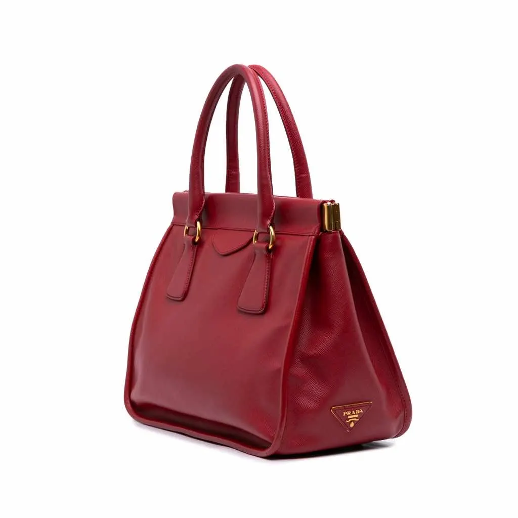 Prada Saffiano Lux Frame Tote Red Leather Very good - Back View