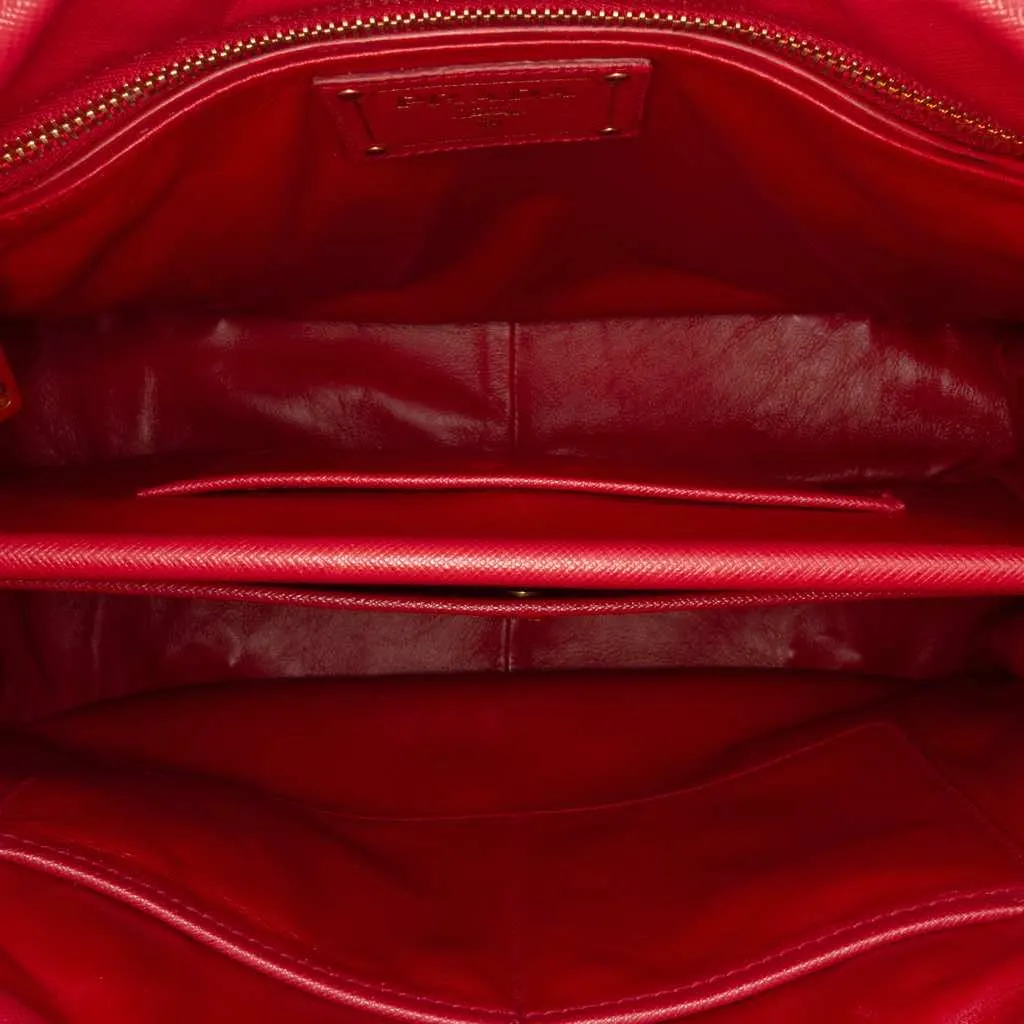 Prada Saffiano Lux Frame Tote Red Leather Very good - Model View