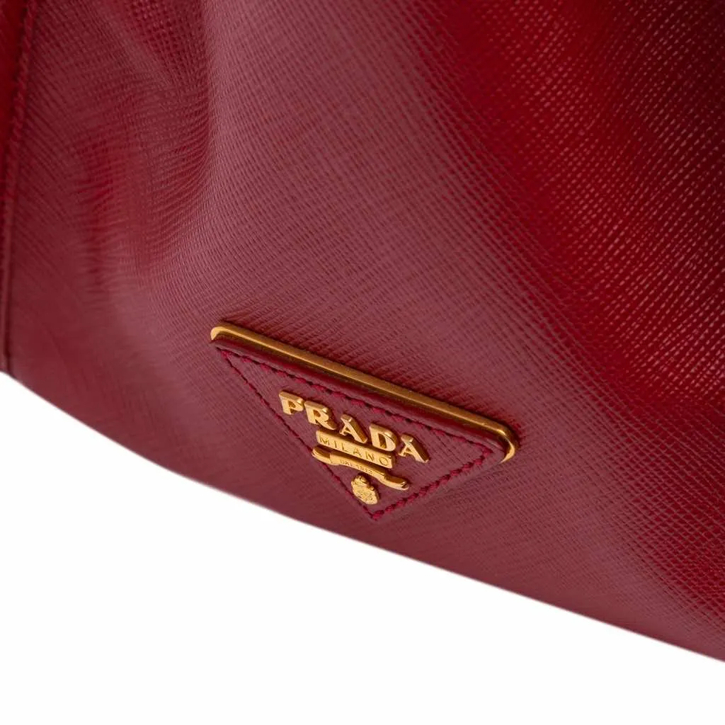 Prada Saffiano Lux Frame Tote Red Leather Very good - Box View