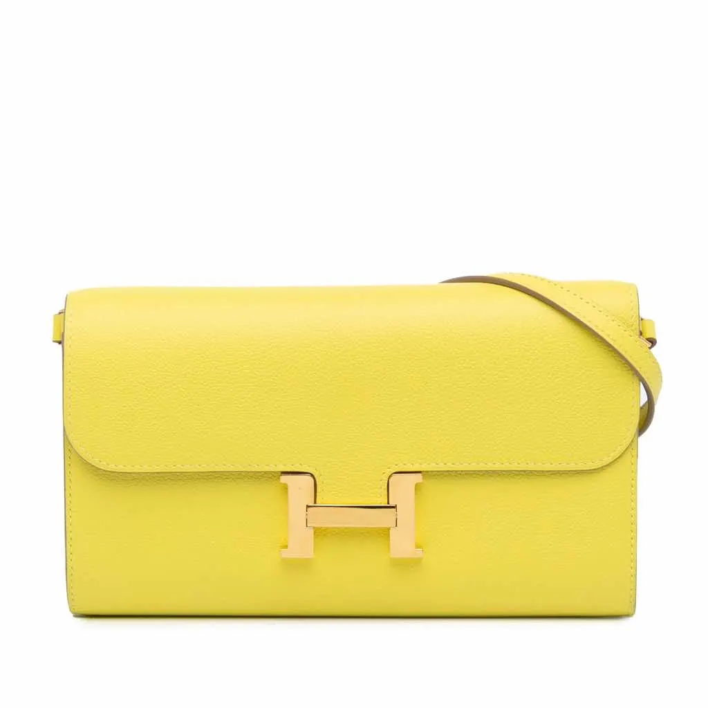 Hermès Evercolor Constance Wallet To Go Yellow Leather Very good - Front View