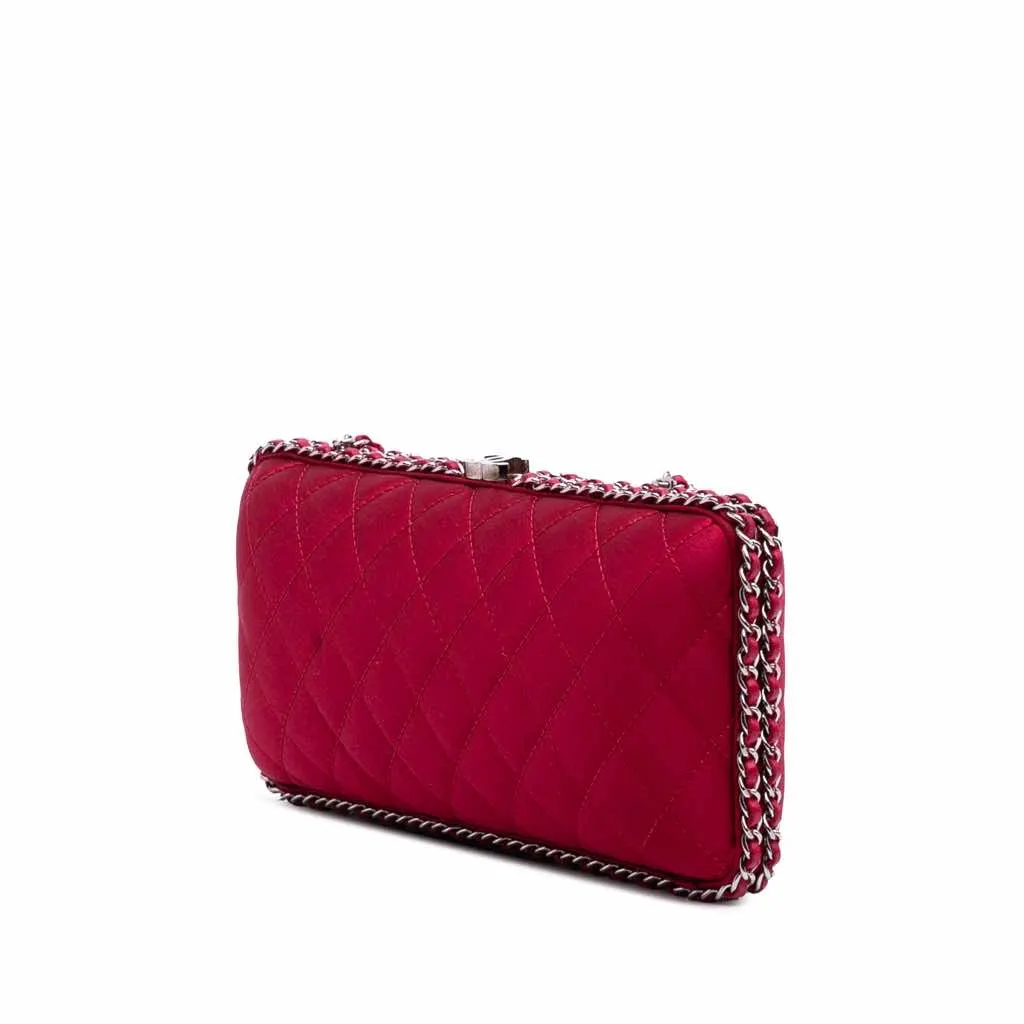 Chanel Quilted Satin Chain Around Clutch Red Good - Back View