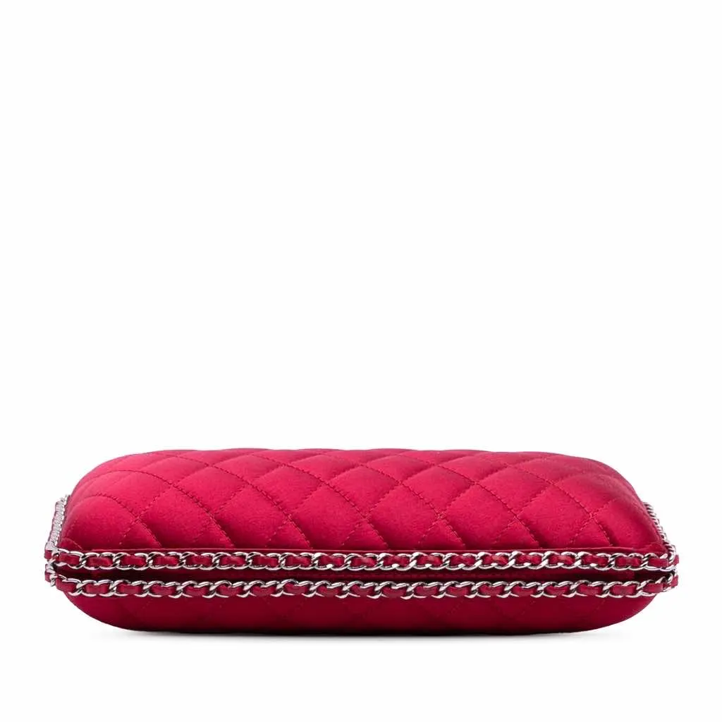 Chanel Quilted Satin Chain Around Clutch Red Good - Inside View