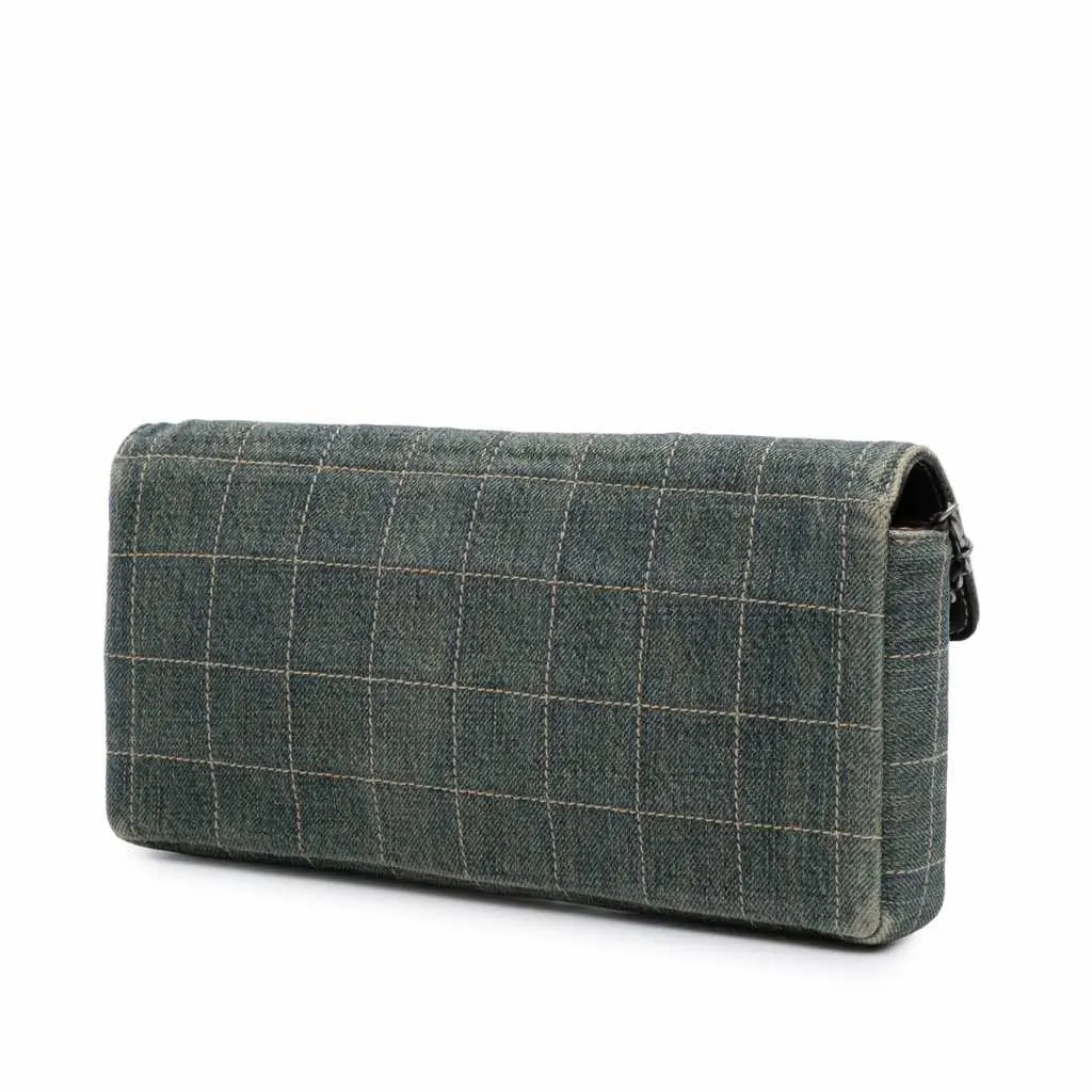 Chanel CC Chocolate Bar Denim East West Flap Blue Good - Back View