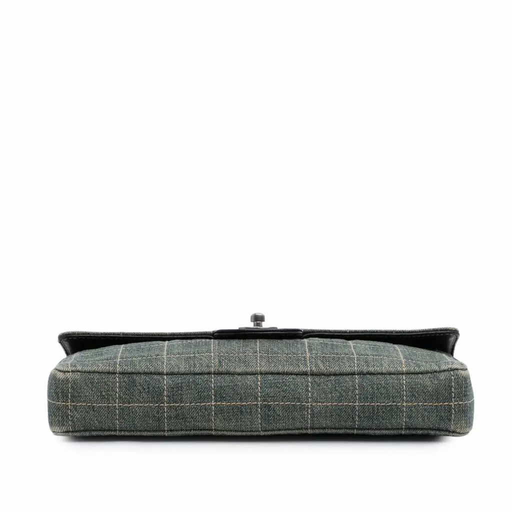 Chanel CC Chocolate Bar Denim East West Flap Blue Good - Inside View