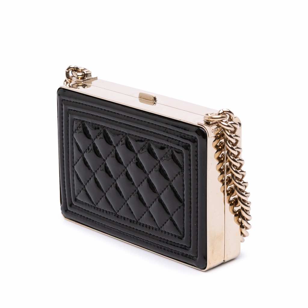 Chanel Quilted Patent Boy Box Minaudiere on Chain - 2
