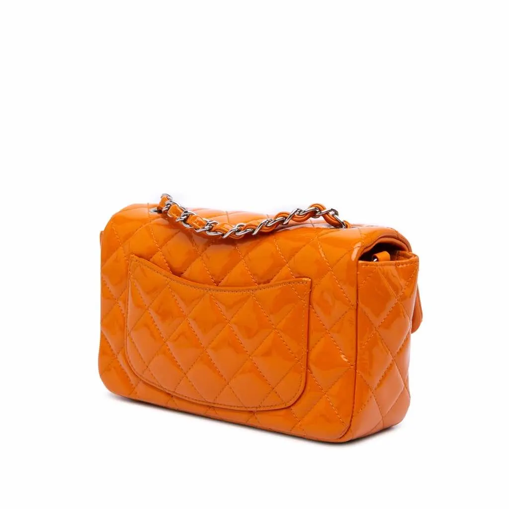 Chanel Mini Rectangular Classic Patent Single Flap Orange Leather Good - Back View