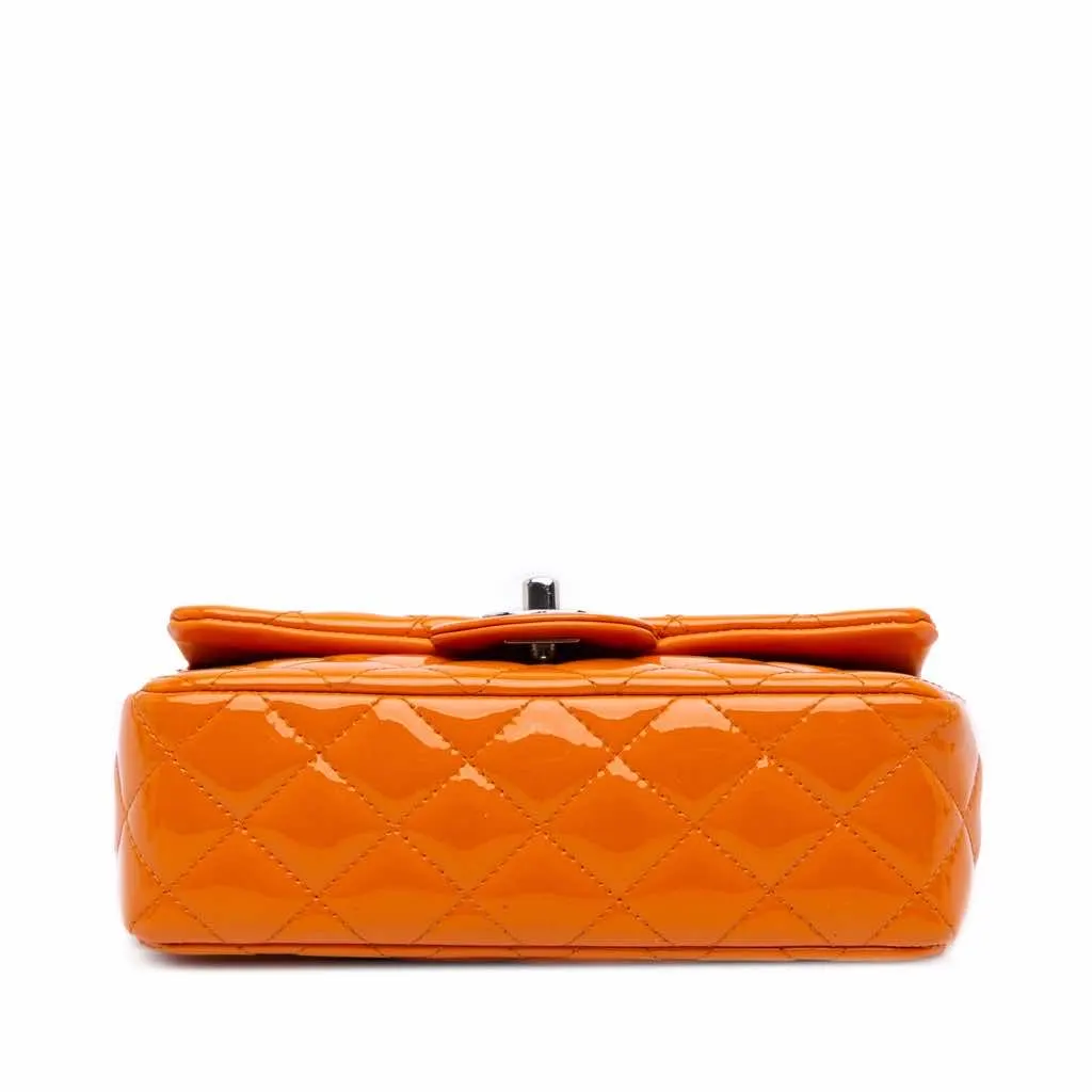Chanel Mini Rectangular Classic Patent Single Flap Orange Leather Good - Inside View