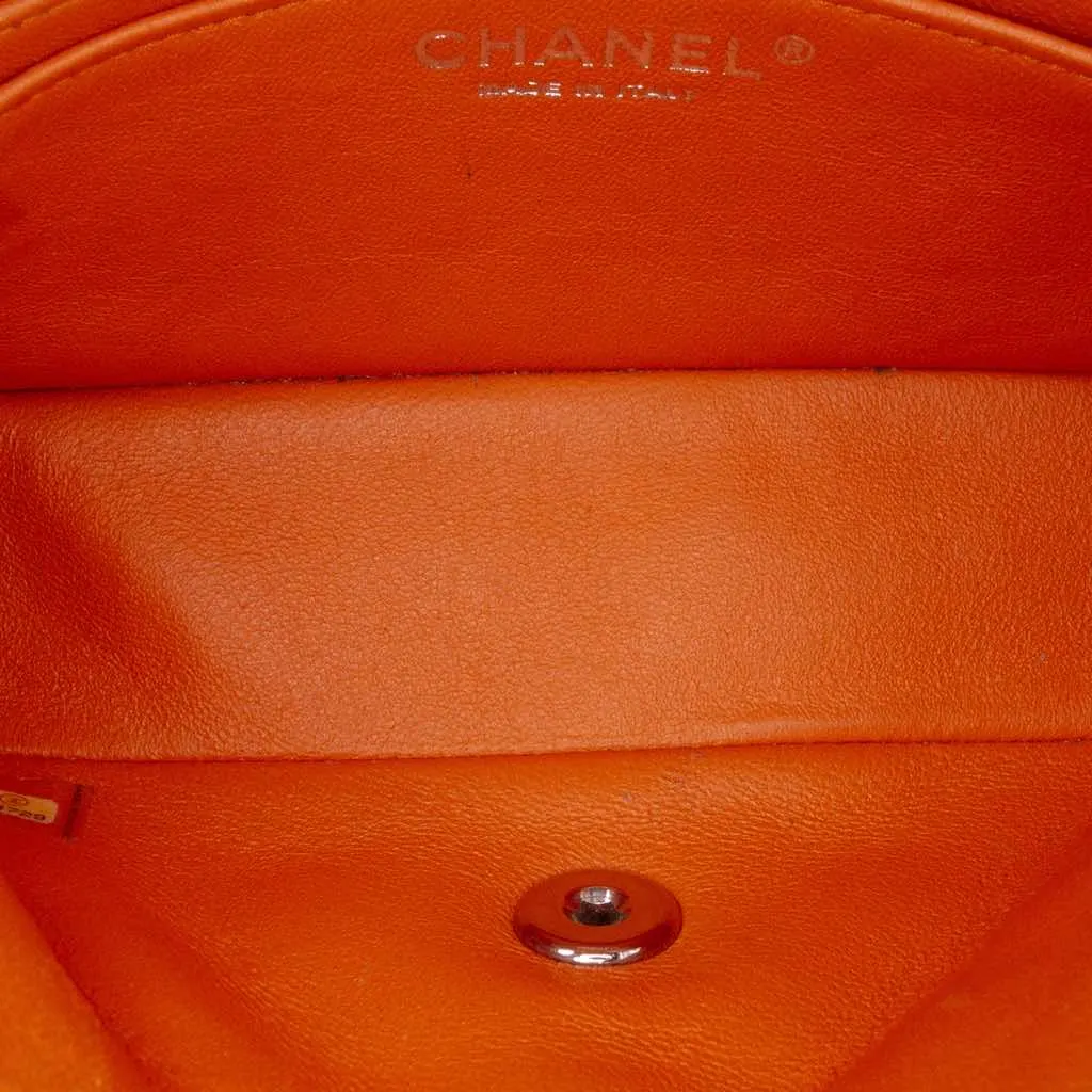 Chanel Mini Rectangular Classic Patent Single Flap Orange Leather Good - Model View