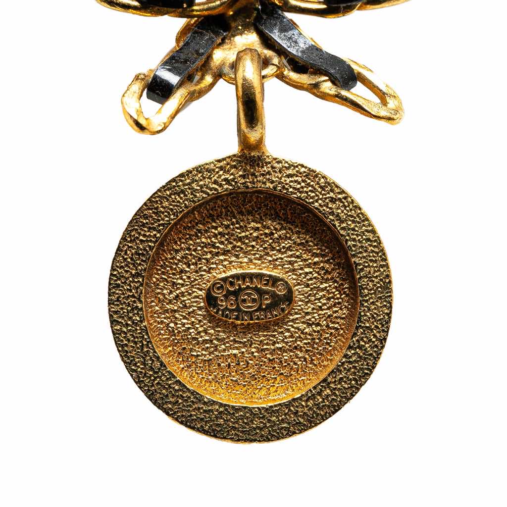 Chanel Leather and Gold Plated Medallion Bow Pendant Necklace - 2