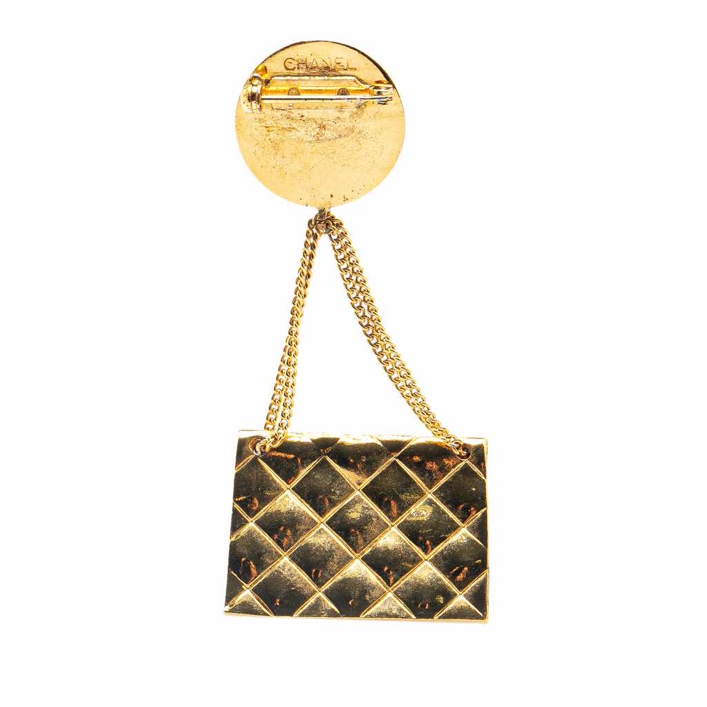 Chanel Gold Plated CC Quilted Flap Bag Brooch - 2