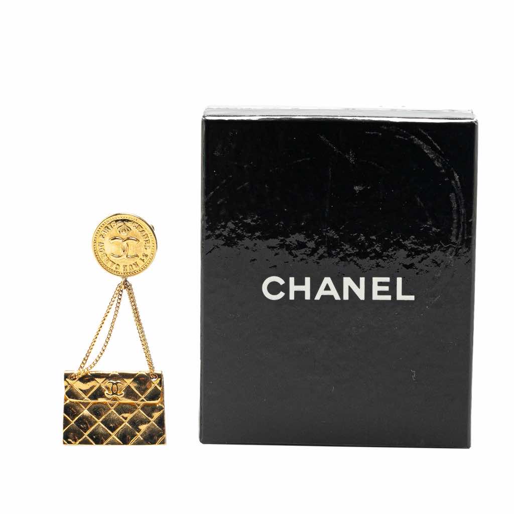 Chanel Gold Plated CC Quilted Flap Bag Brooch - 5