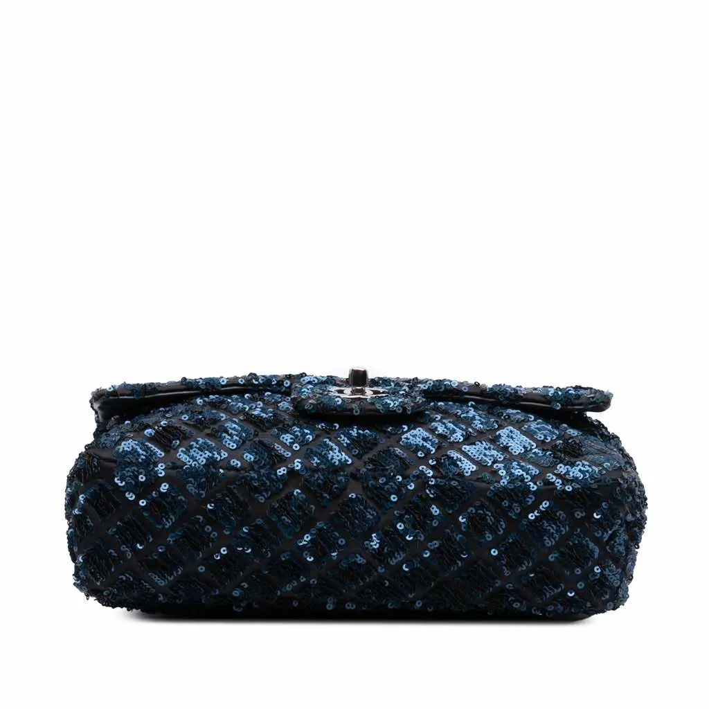 Chanel Medium Sequined Satin Single Flap Blue Good - Inside View