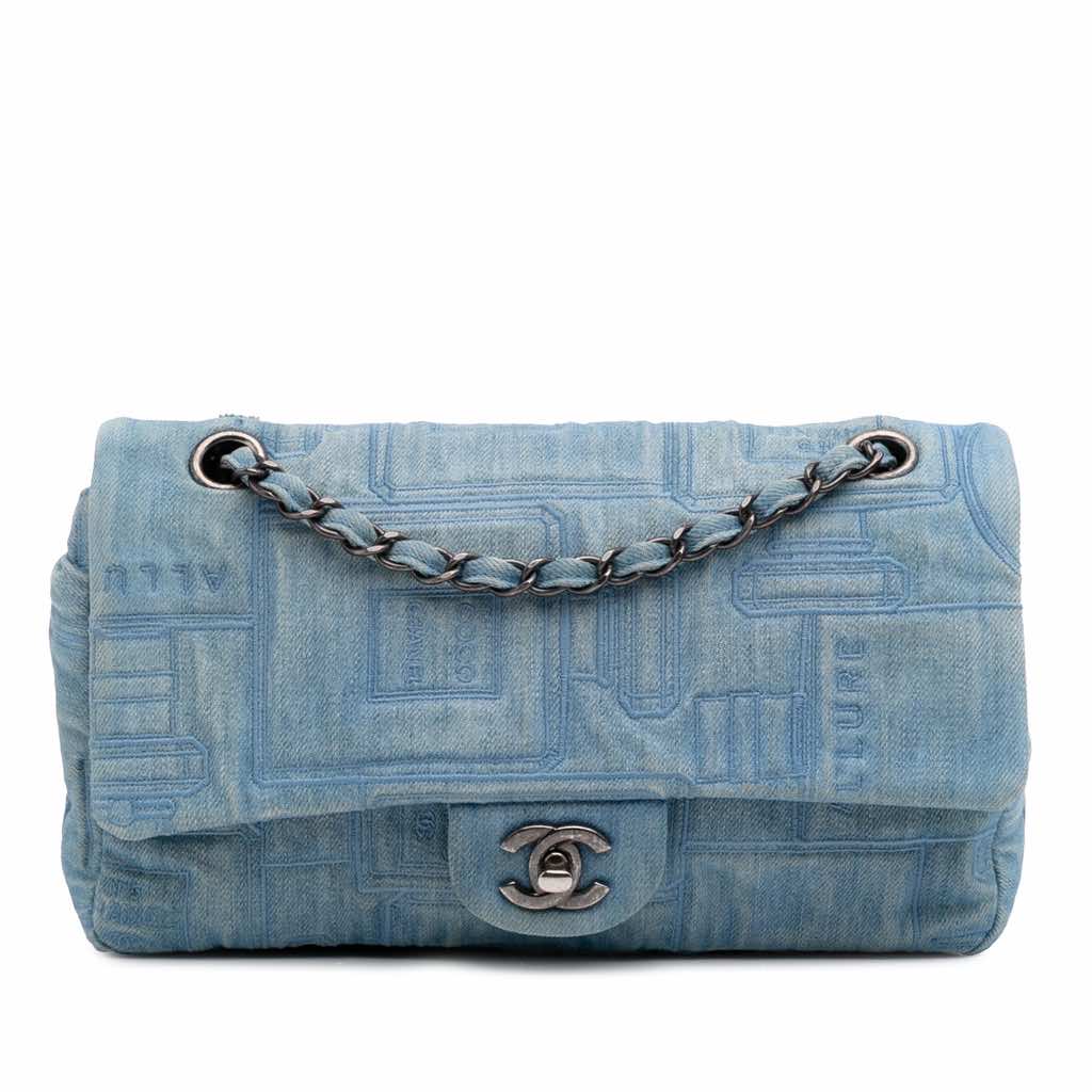 Chanel Medium Embroidered Denim Perfume Bottle Single Flap