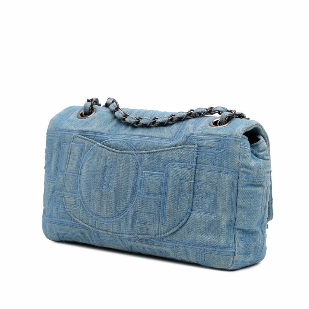 Chanel Medium Embroidered Denim Perfume Bottle Single Flap - Back view
