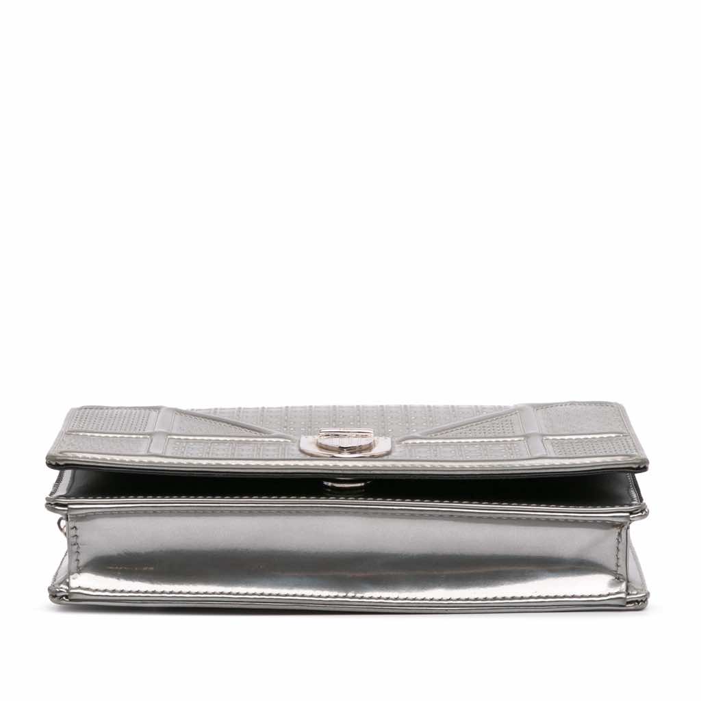 Dior Metallic Patent Microcannage Diorama Wallet on Chain - 3