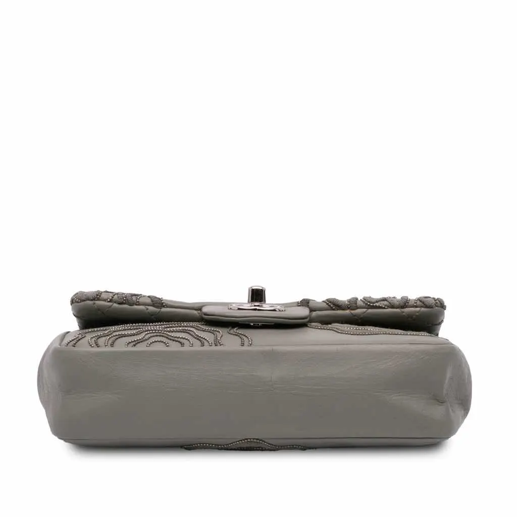 Chanel Embroidered Lambskin Camellia Follies Flap Grey Leather Very good - Inside View