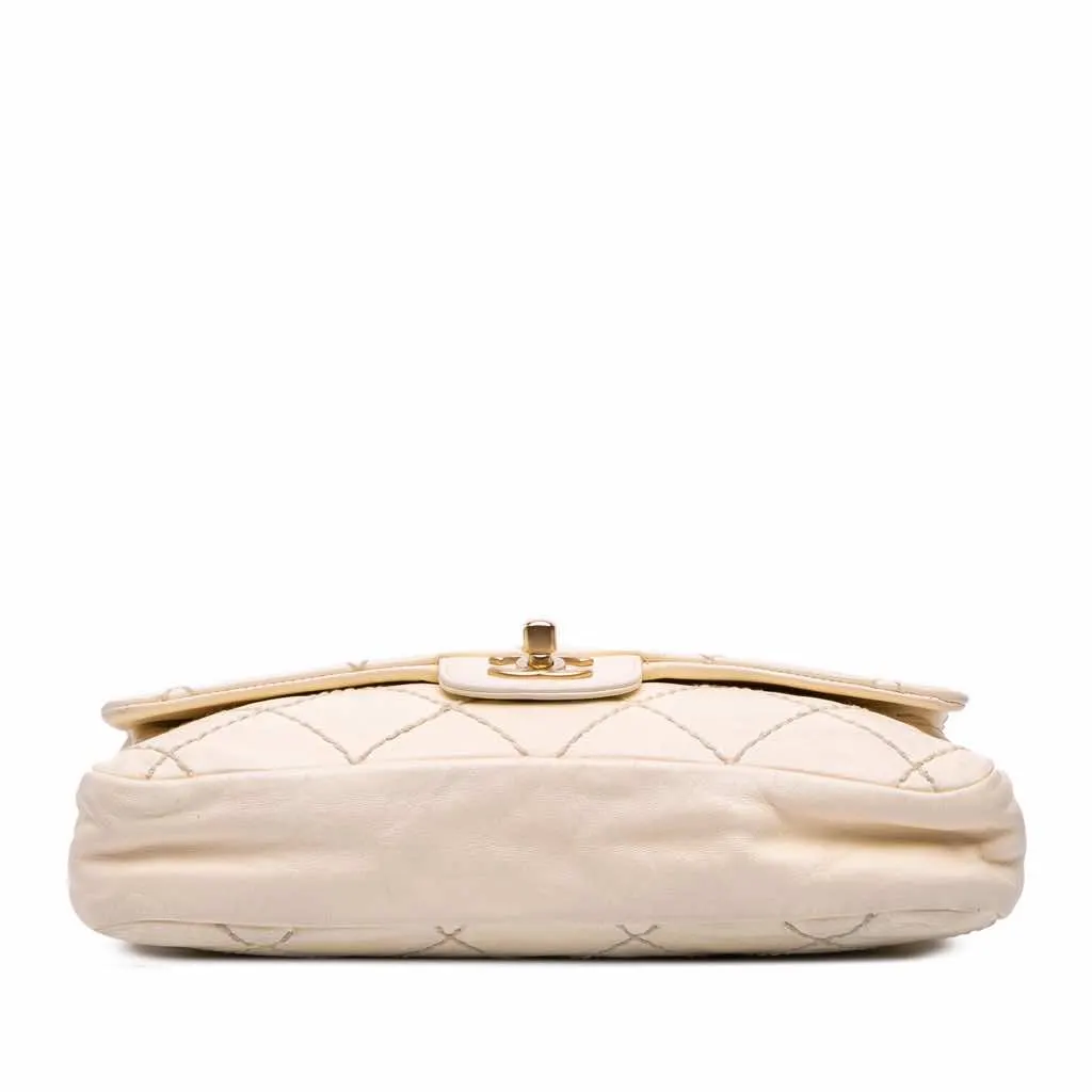 Chanel Medium Quilted Lambskin Rose Applique Wild Stitch Single Flap White Leather Good - Inside View