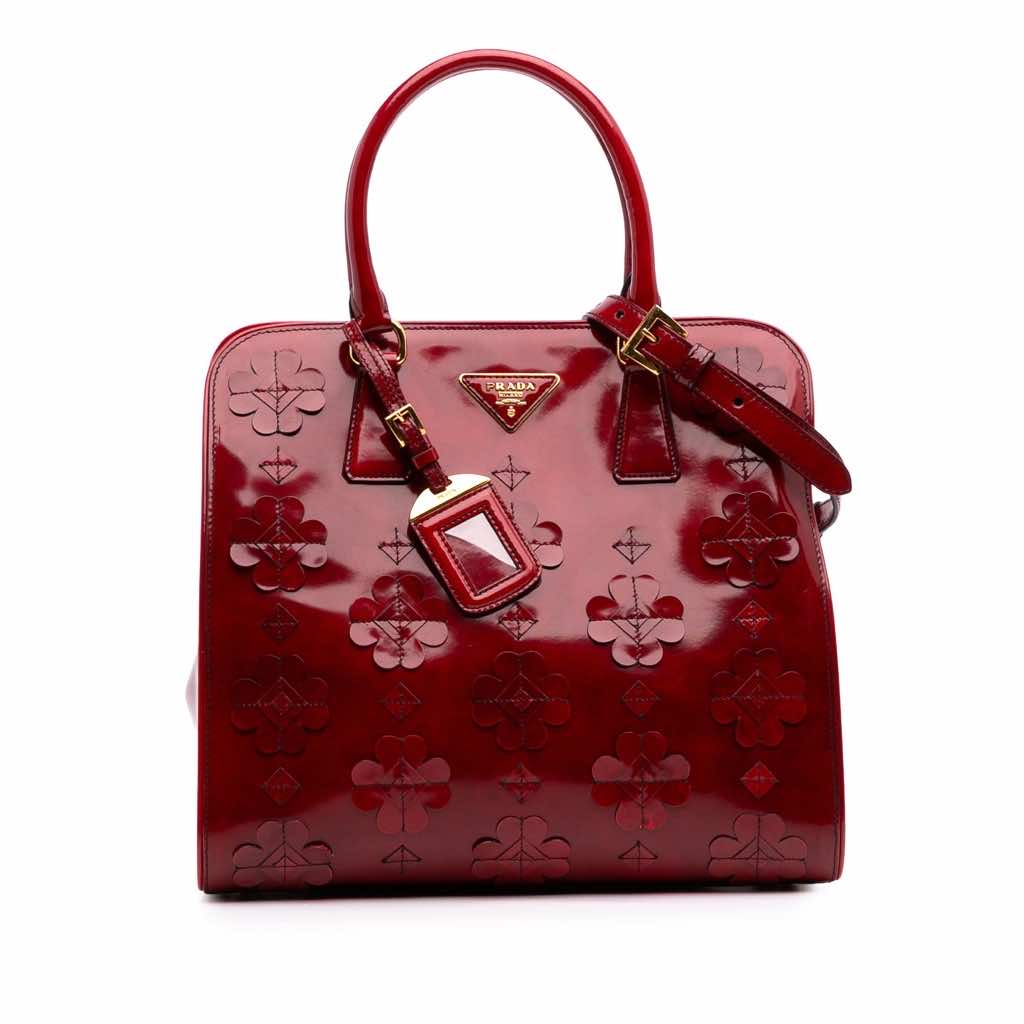 Prada Spazzolato Floral Applique Satchel