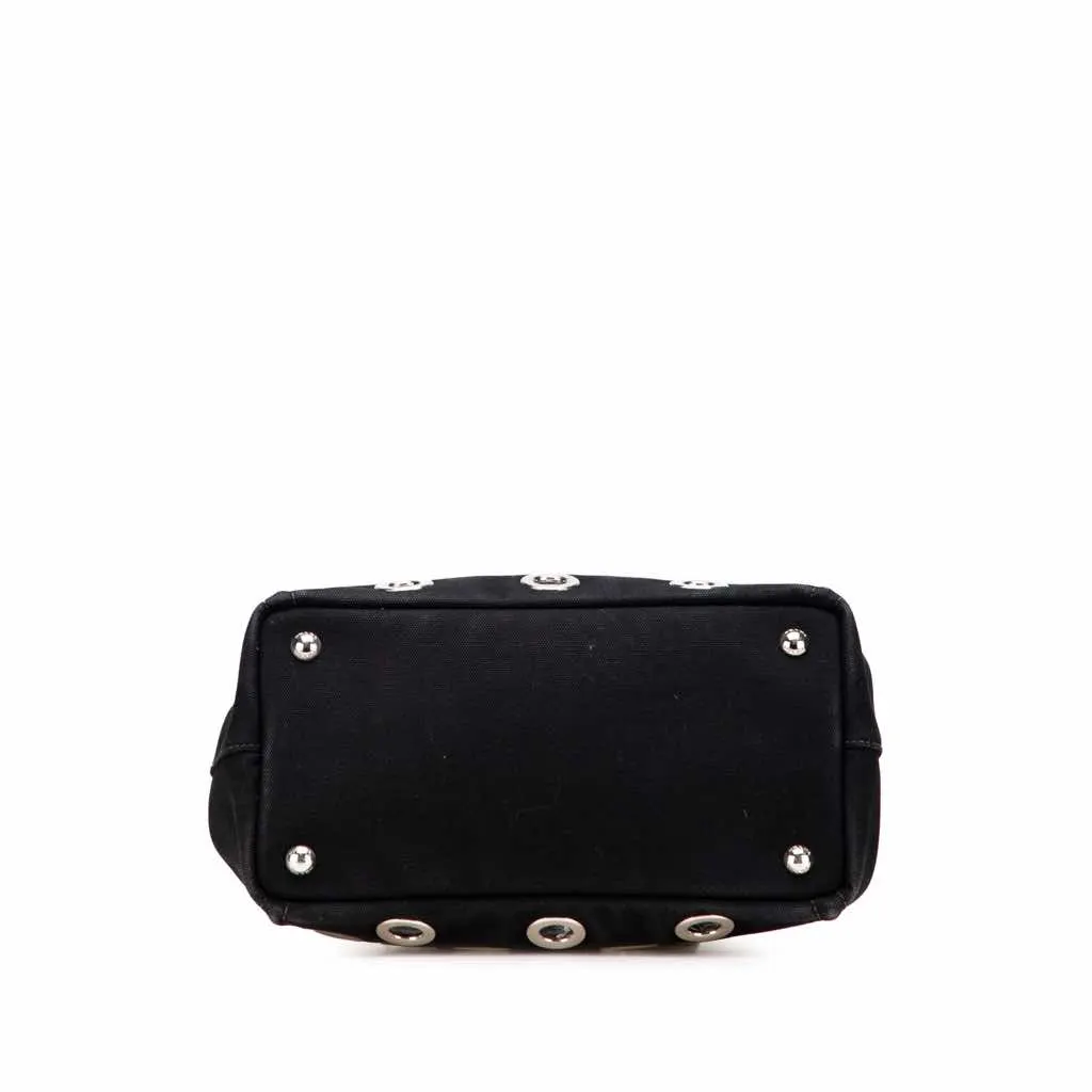 Prada Small Canvas Canapa Grommet Satchel Black Good - Inside View