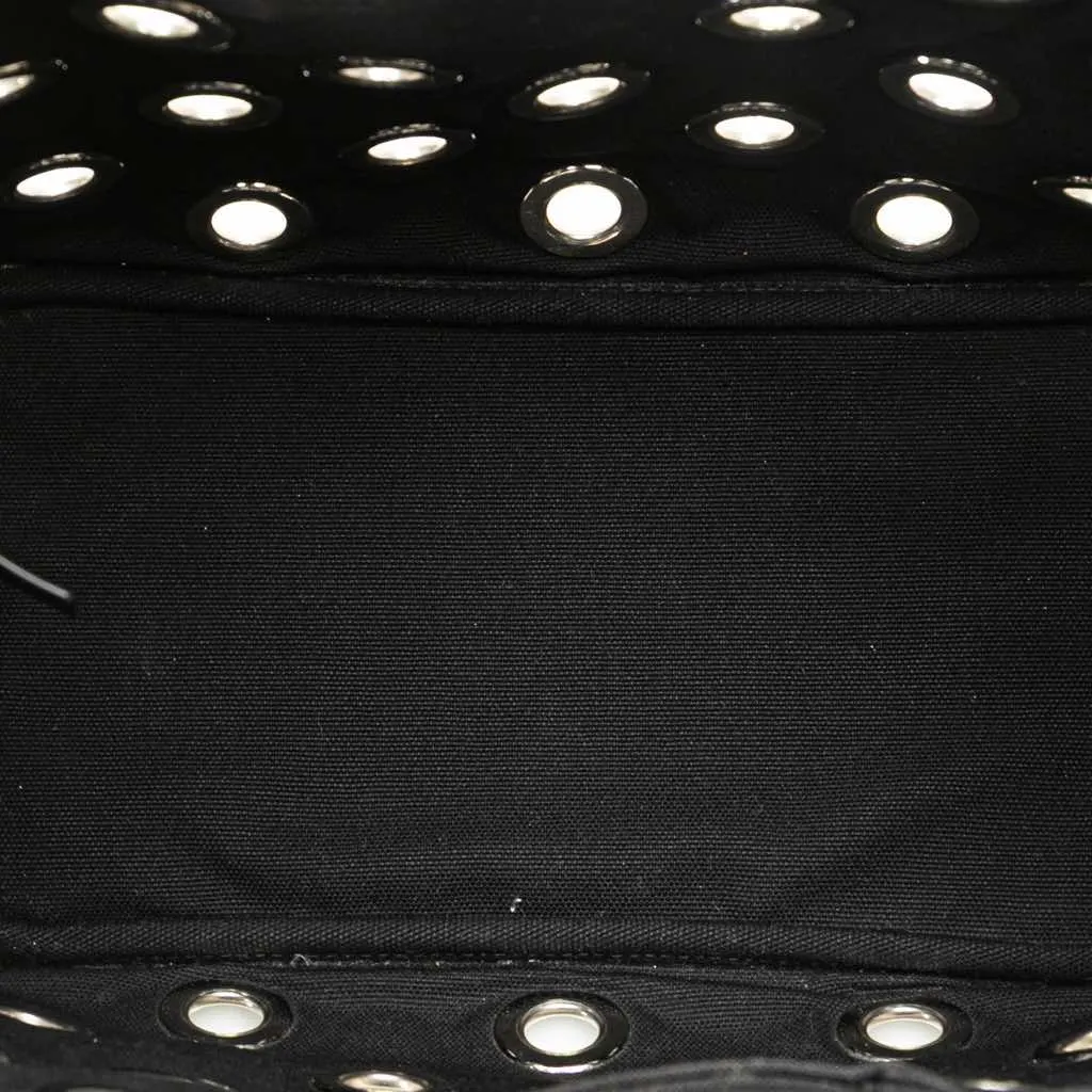Prada Small Canvas Canapa Grommet Satchel Black Good - Model View