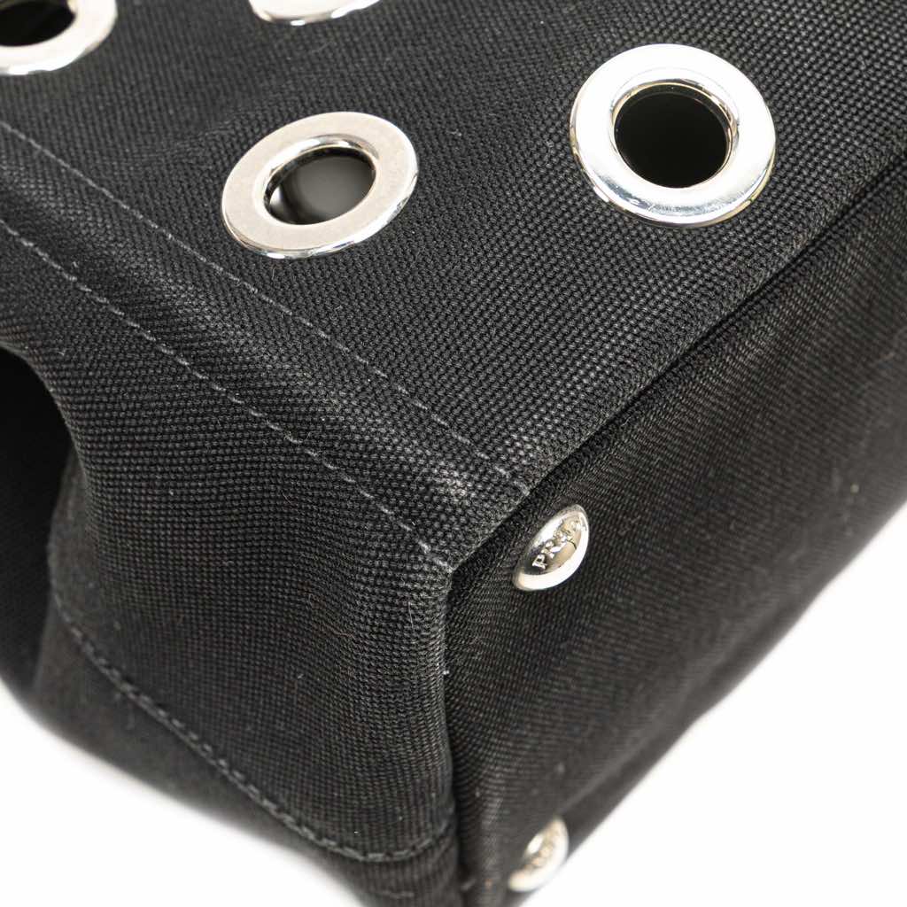 Prada Small Canvas Canapa Grommet Satchel - Image 10