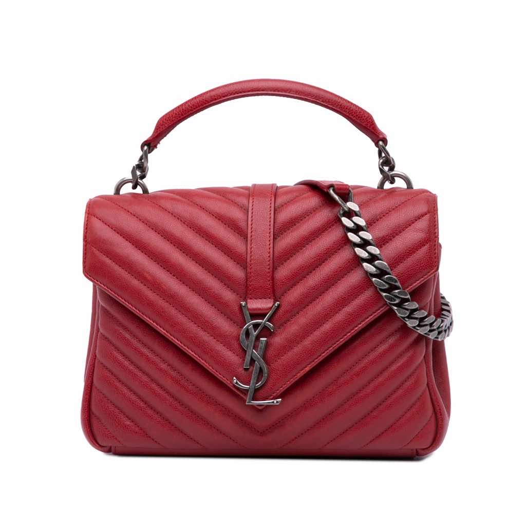 Saint Laurent Medium Quilted Chevron Sheepskin College Satchel