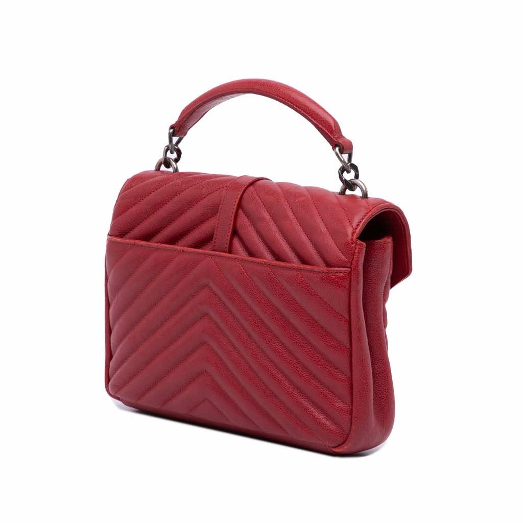 Saint Laurent Medium Quilted Chevron Sheepskin College Satchel - Back view