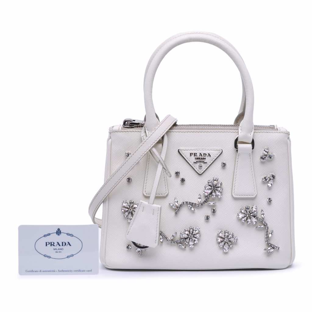 Prada Mini Saffiano Lux Crystal Embellished Galleria Double Zip - Image 13