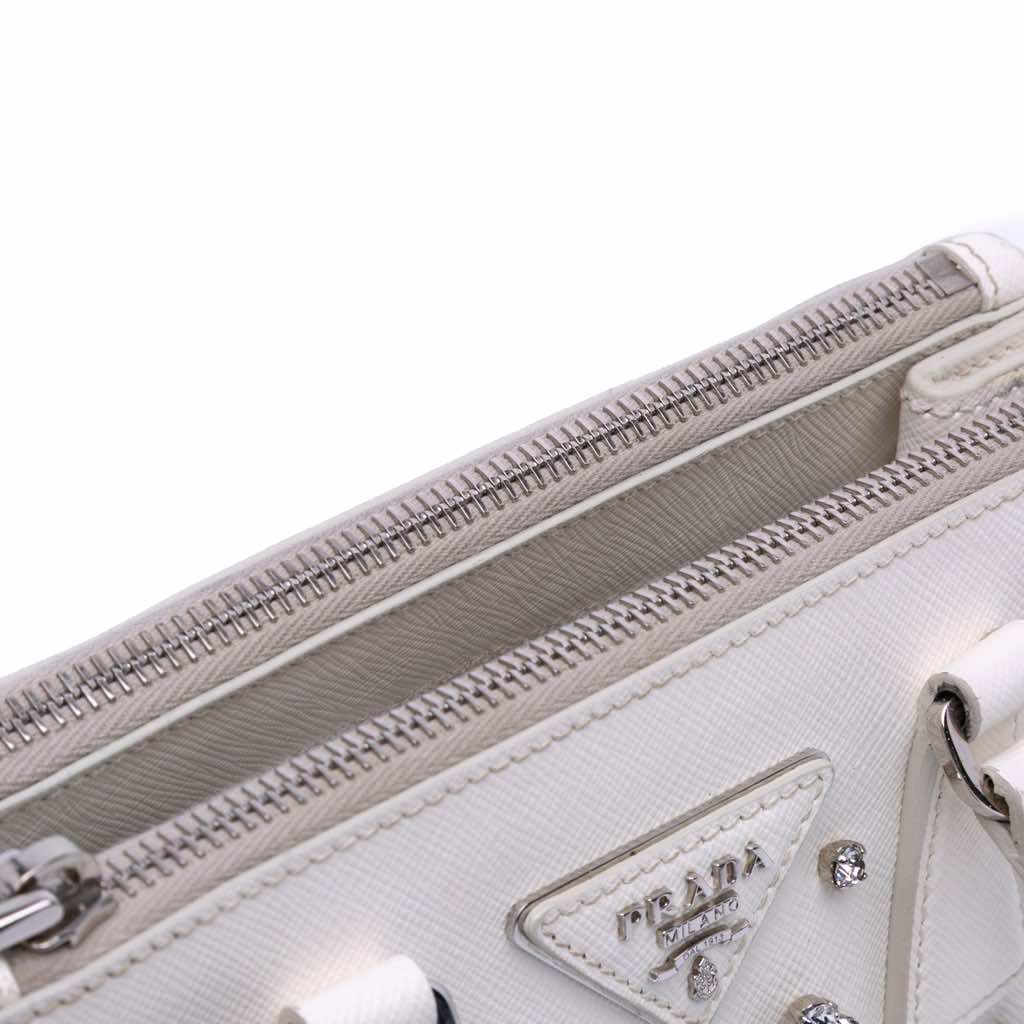 Prada Mini Saffiano Lux Crystal Embellished Galleria Double Zip - Detail 2