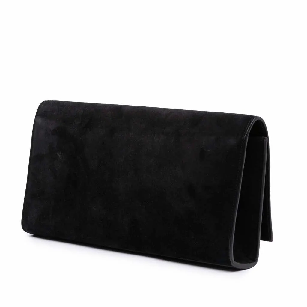 Saint Laurent Suede Classic Monogram Cassandre Tassel Clutch Black Leather Good - Back View