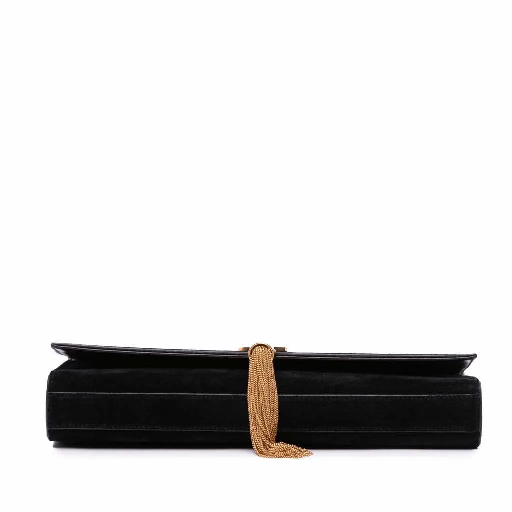Saint Laurent Suede Classic Monogram Cassandre Tassel Clutch Black Leather Good - Inside View