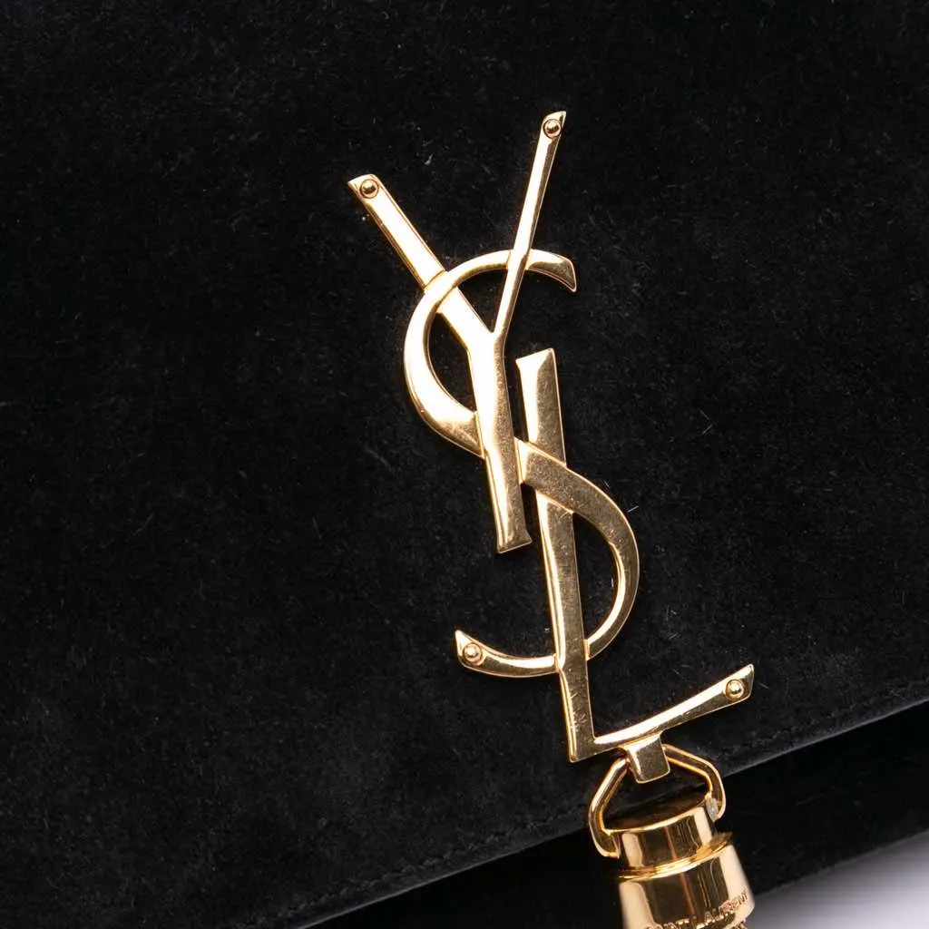 Saint Laurent Suede Classic Monogram Cassandre Tassel Clutch Black Leather Good - Box View
