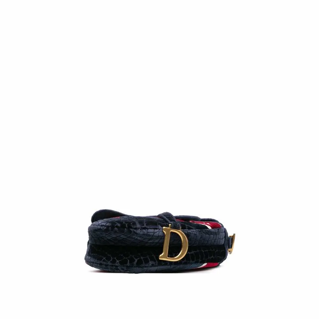 Dior Velvet Embroidered Crocodile Effect Saddle Bag Blue Good - Inside View