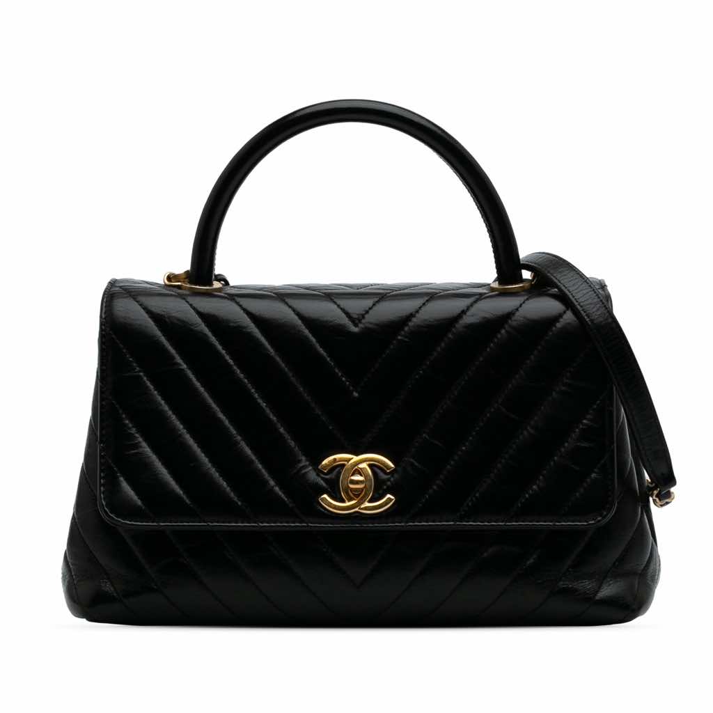 Chanel Small Chevron Aged Calfskin Coco Top Handle Bag