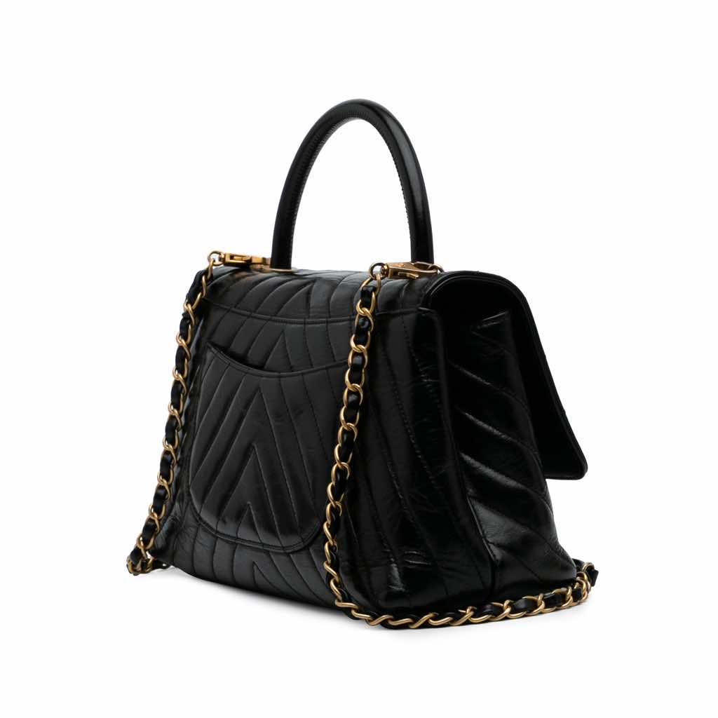 Chanel Small Chevron Aged Calfskin Coco Top Handle Bag - Back view