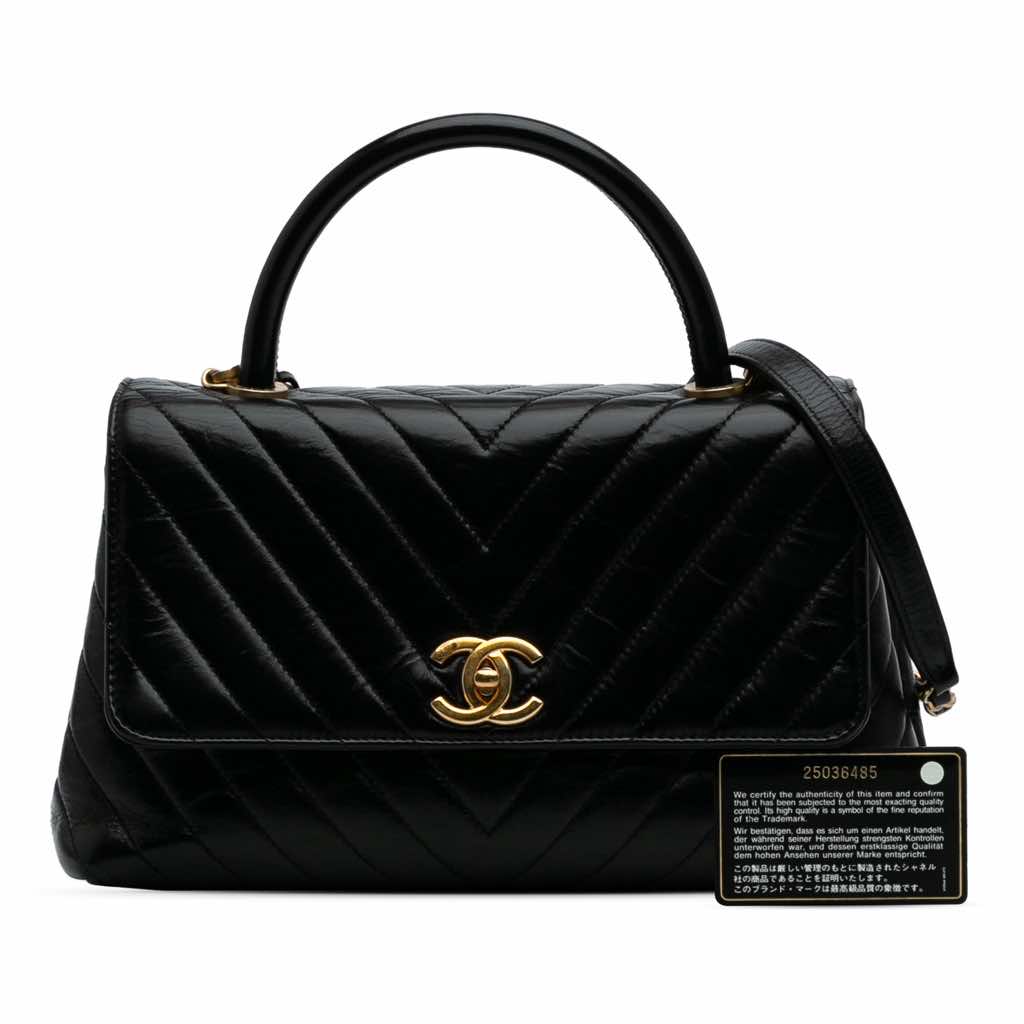 Chanel Small Chevron Aged Calfskin Coco Top Handle Bag - Image 19