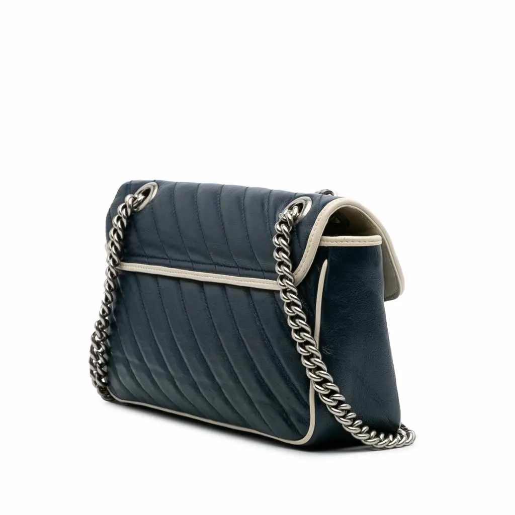 Gucci Small GG Marmont Matelasse Leather Torchon Flap Crossbody Blue Leather Fair - Back View