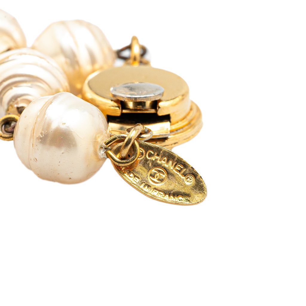 Chanel Gold Plated Rhinestone Faux Pearl Chain Necklace - 2