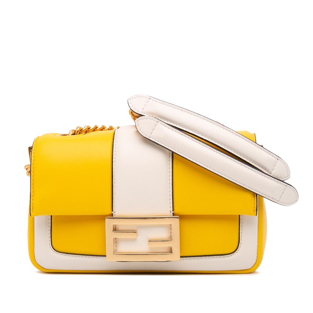 Fendi Mini Bicolor Nappa Apolo Chain Baguette Shoulder Bag