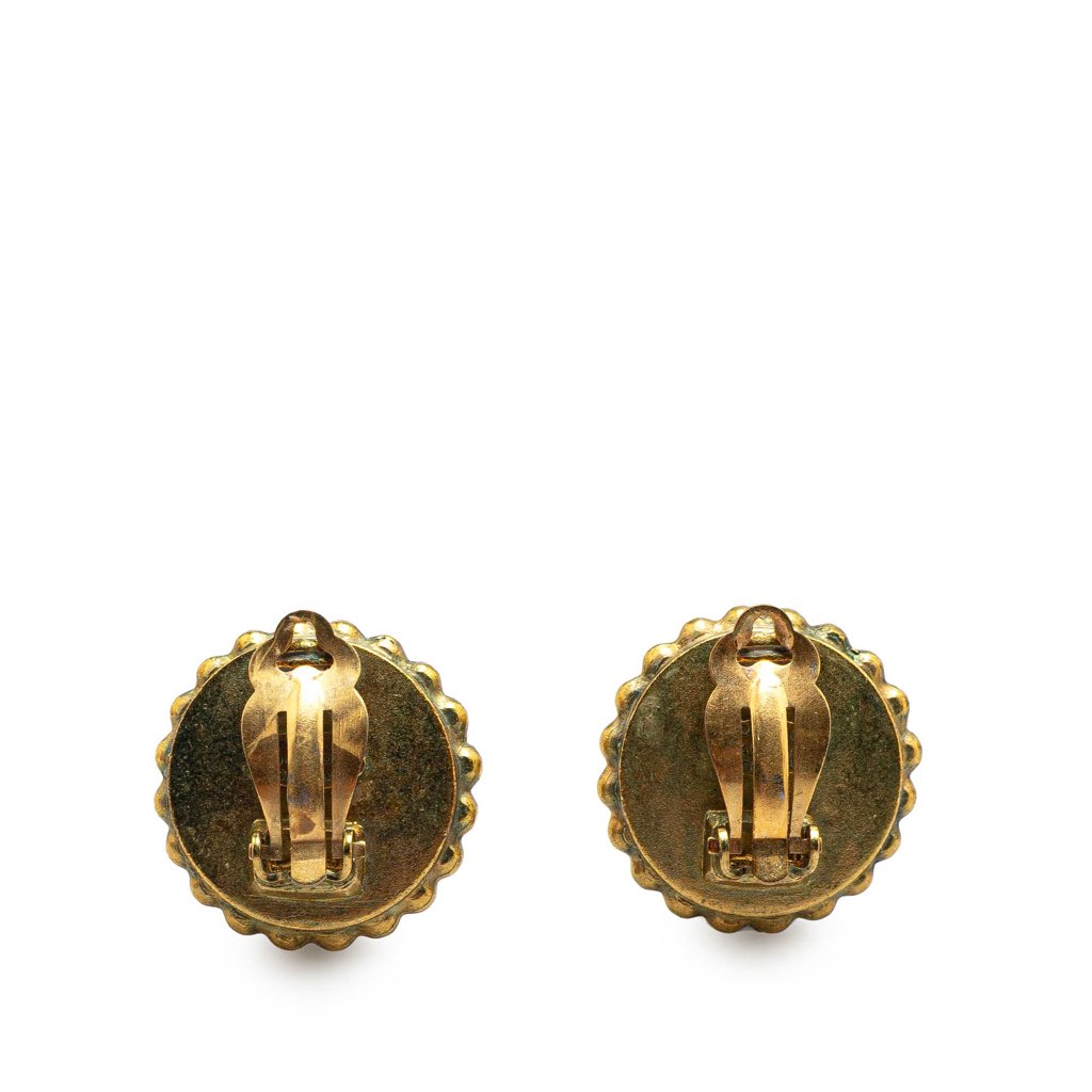 Chanel Gold Plated Acrylic CC Button Clip on Earrings - Back view